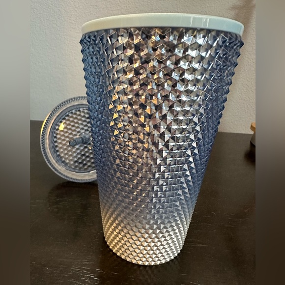Starbucks blue silver ombré tumbler w/straw, bright and blingy! Metallic, NWT. - Picture 5 of 9